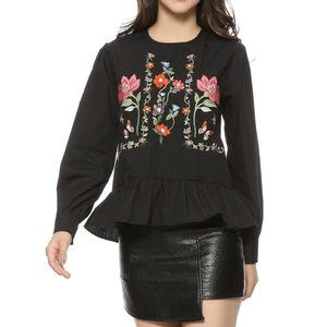 Flower embroidery Ruffle hem Blouse